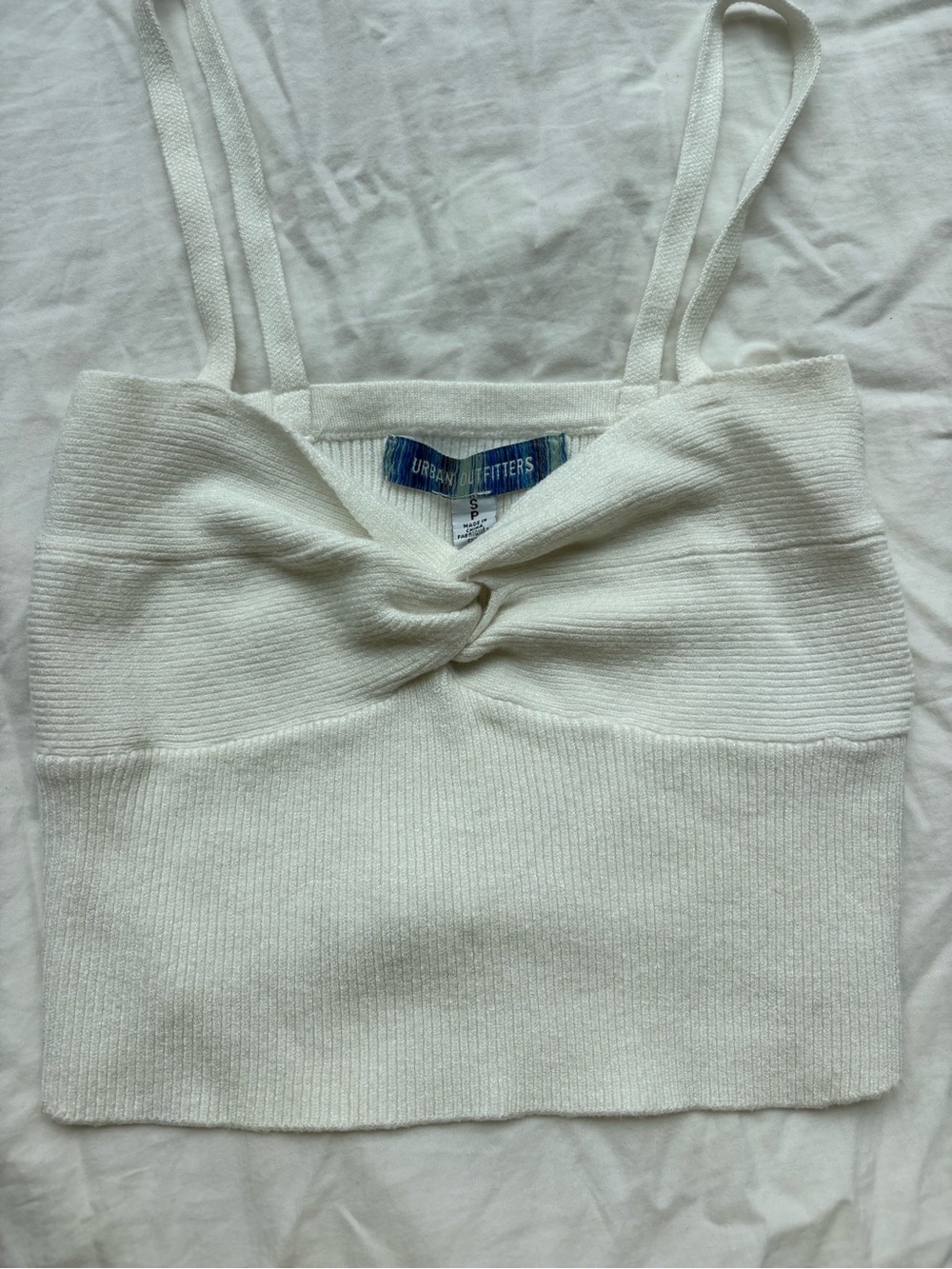 Urban Outfitters White Ribbed Twist-Front Cropped Cami Top Size S - Picture 3 of 12